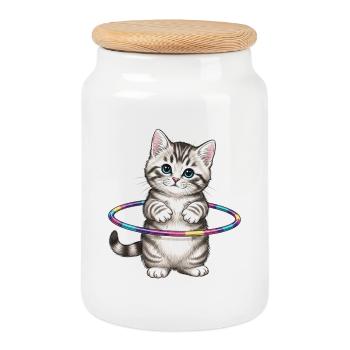 Niedliches Kätzchendesign Kawaii Sport Spaß - Keksdose mit Holzdeckel - Weiß - Vorne