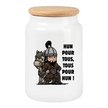 HUN POUR TOUS, TOUS POUR HUN ! - Attila, humour mé - Boîte à biscuits avec couvercle en bois - blanc - Devant
