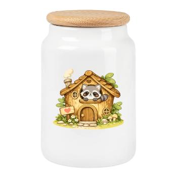 Cuddly Waldhaus Raccoon - Cookie Jar with Wooden Lid - white - Front