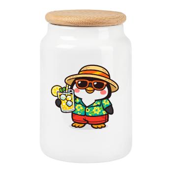 Aventure Penguin Beach Hawaï - Boîte à biscuits avec couvercle en bois - blanc - Devant
