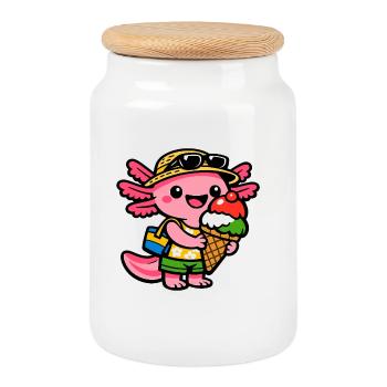 Axolotl - Boîte à biscuits avec couvercle en bois - blanc - Devant