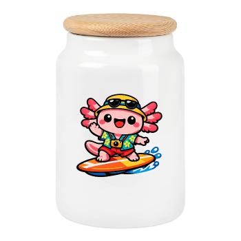 Axolotl héros de la plage de surf de Kawaii - Boîte à biscuits avec couvercle en bois - blanc - Devant