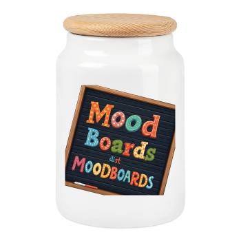 Mood Boards – Bunte Typografie - Keksdose mit Holzdeckel - Weiß - Vorne