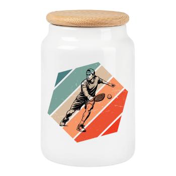 Pickleball Coach Gift for Pickleball Game Fans - Cookie Jar with Wooden Lid - white - Front