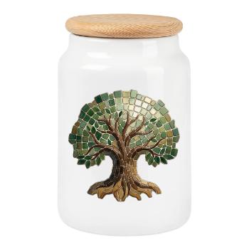 Mosaïque de l’Arbre de Vie - Art spirituel pour la nature Fan - Boîte à biscuits avec couvercle en bois - blanc - Devant