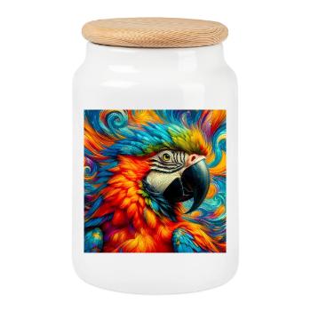 parrot - Cookie Jar with Wooden Lid - white - Front