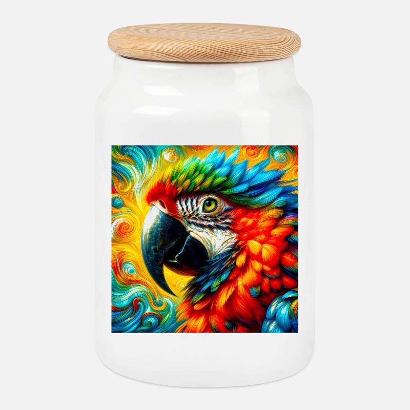 parrot - Cookie Jar with Wooden Lid - white