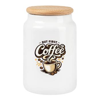 Exemple du café d’abord - Coffee Lovers - Boîte à biscuits avec couvercle en bois - blanc - Devant
