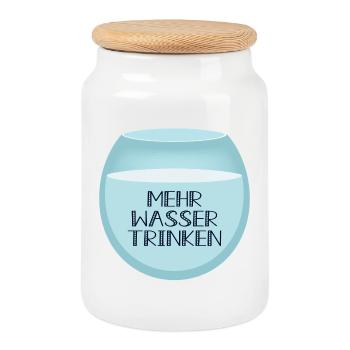 Mehr Wasser trinken - Keksdose mit Holzdeckel - Weiß - Vorne