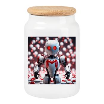 Robot cœur aux yeux brillants - Boîte à biscuits avec couvercle en bois - blanc - Devant
