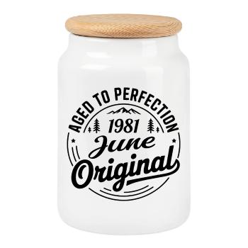 June 1981 – Legend of the Peaks and Mountains - Cookie Jar with Wooden Lid - white - Front