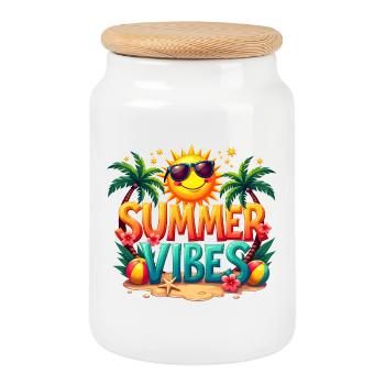 Summer Vibes: Sunny Beach Mood - Cookie Jar with Wooden Lid - white - Front