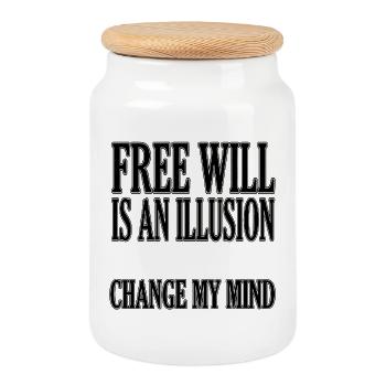 Freier Wille ist Illusion - Keksdose mit Holzdeckel - Weiß - Vorne