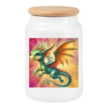 Drache - Keksdose mit Holzdeckel - Weiß - Vorne