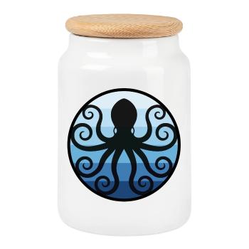 Schwarzer Oktopus im Ozean - Keksdose mit Holzdeckel - Weiß - Vorne