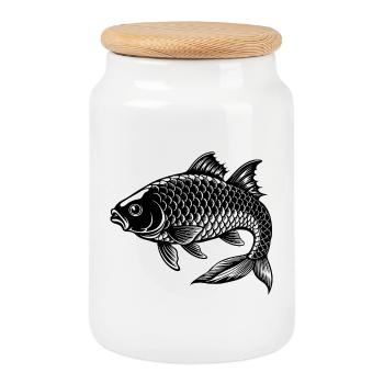 Poisson-carpe - Boîte à biscuits avec couvercle en bois - blanc - Devant