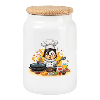 Chef Chef Cuisinier Pingouin - Boîte à biscuits avec couvercle en bois - blanc - Devant
