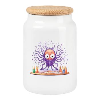 Creative Ink Octopus - Cookie Jar with Wooden Lid - white - Front