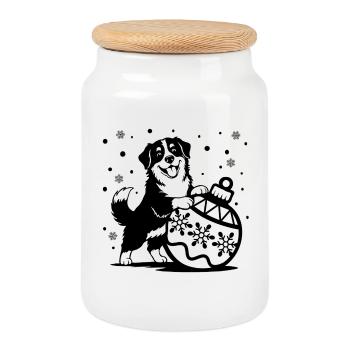Joyful Bernese Dog from Bombk - Cookie Jar with Wooden Lid - white - Front