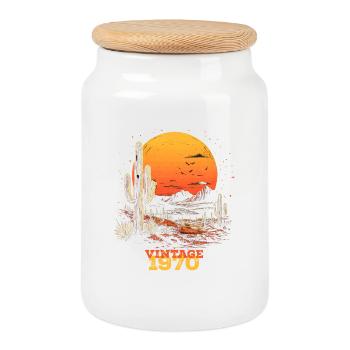 Millésime 1970 - Boîte à biscuits avec couvercle en bois - blanc - Devant