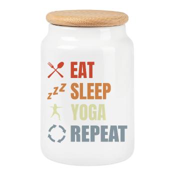 Eat Sleep Yoga Repeat - Keksdose mit Holzdeckel - Weiß - Vorne