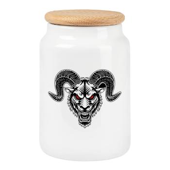 Bélier de Combat Cornes Spirales Yeux Rouges - Boîte à biscuits avec couvercle en bois - blanc - Devant