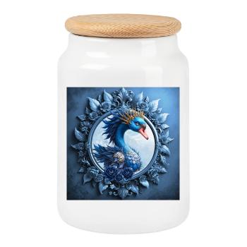 Blason du Phénix bleu dans le cadre - Boîte à biscuits avec couvercle en bois - blanc - Devant