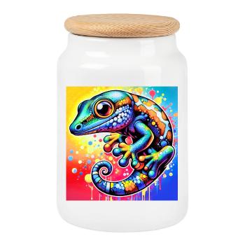 Gecko - Boîte à biscuits avec couvercle en bois - blanc - Devant