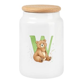 Garde avec la lettre W - Boîte à biscuits avec couvercle en bois - blanc - Devant