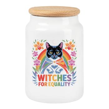Chat Arc-en-ciel des sorcières pour l’égalité - Boîte à biscuits avec couvercle en bois - blanc - Devant
