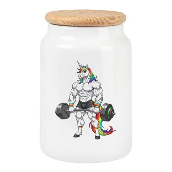 Licorne Musclée - Humour Gym Cadeau - Boîte à biscuits avec couvercle en bois - blanc - Devant