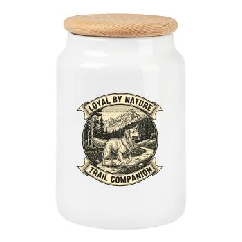 Chien Retriever - Boîte à biscuits avec couvercle en bois - blanc - Devant