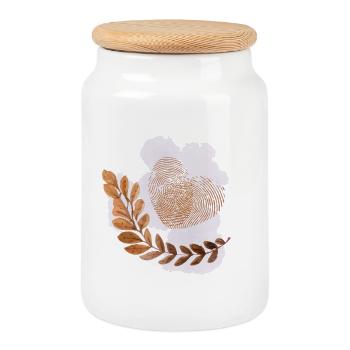 Love Heart Fingerprint Watercolor Circle Gift - Cookie Jar with Wooden Lid - white - Front
