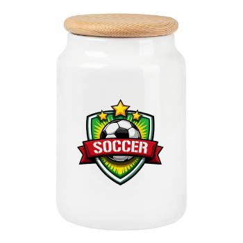 Football Shield with Banner - Cookie Jar with Wooden Lid - white - Front