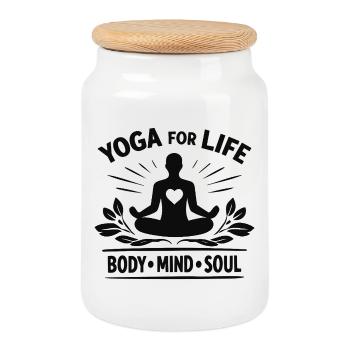 Yoga for Life Body Mind Soul Meditation - Keksdose mit Holzdeckel - Weiß - Vorne