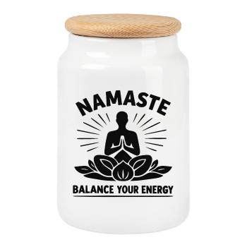 Namaste Balance Your Energy Yoga Meditation - Cookie Jar with Wooden Lid - white - Front