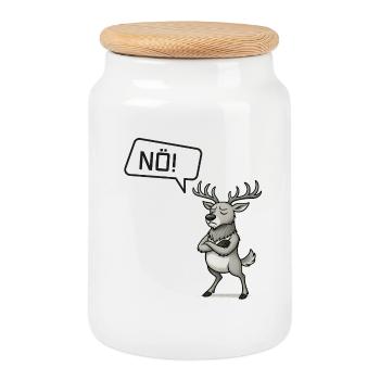 Nö! Hirsch – Sturkopf & stolzer Nein-Sager - Keksdose mit Holzdeckel - Weiß - Vorne