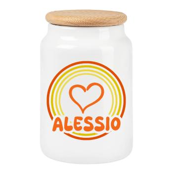 Cœur dans le cercle arc-en-ciel Alessio - Boîte à biscuits avec couvercle en bois - blanc - Devant