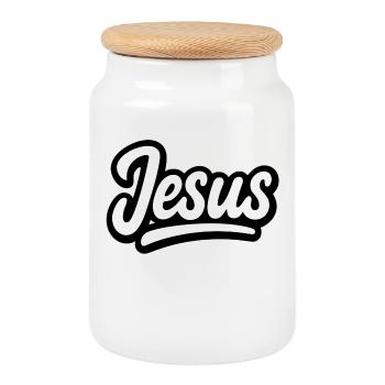 Jesus - Cookie Jar with Wooden Lid - white - Front