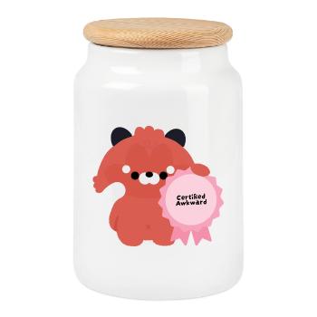 Certified Awkward Red Panda - Cookie Jar with Wooden Lid - white - Front