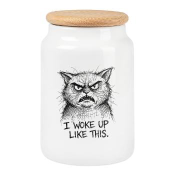 Gribouillis furieux du chat - Boîte à biscuits avec couvercle en bois - blanc - Devant