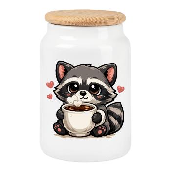 Kuschelraccoon Kaffee Herzchen - Boîte à biscuits avec couvercle en bois - blanc - Devant