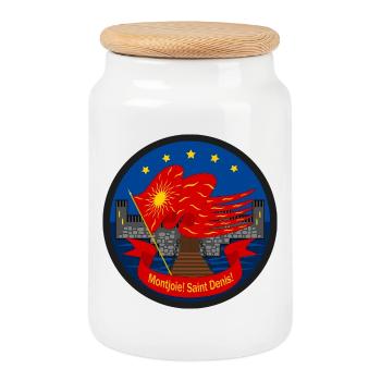 Oriflamme rouge: Drapeau et Forteresse - Boîte à biscuits avec couvercle en bois - blanc - Devant