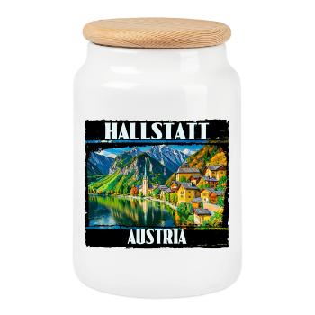 Hallstadt Österreich - Keksdose mit Holzdeckel - Weiß - Vorne