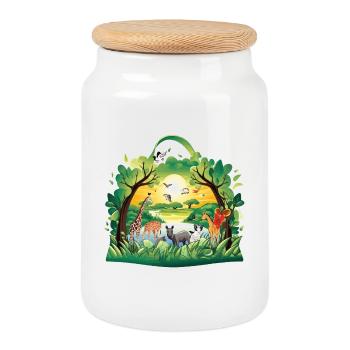 Animal paradise in the jungle circle - Cookie Jar with Wooden Lid - white - Front