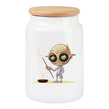 Peintre extraterrestre avec de la poussière d’or - Boîte à biscuits avec couvercle en bois - blanc - Devant
