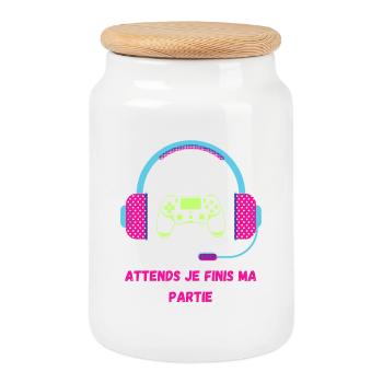 Attends Je Finis Ma Partie - Humour Gamer - Boîte à biscuits avec couvercle en bois - blanc - Devant