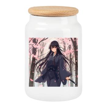 Sakura Samurai dans la forêt - Boîte à biscuits avec couvercle en bois - blanc - Devant