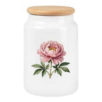 Vintage-Rosy Funkel-Pfingstrose - Keksdose mit Holzdeckel - Weiß - Vorne
