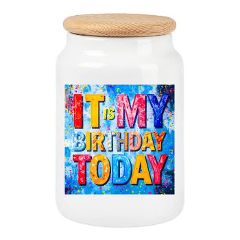 It Is My Birthday Today - Cookie Jar with Wooden Lid - white - Front